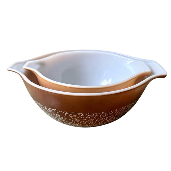 Vintage Pyrex Woodland Nesting Cinderella Bowls 1.5 Q 442 Brown & 750ml 441 Sand - Picture 2 of 12